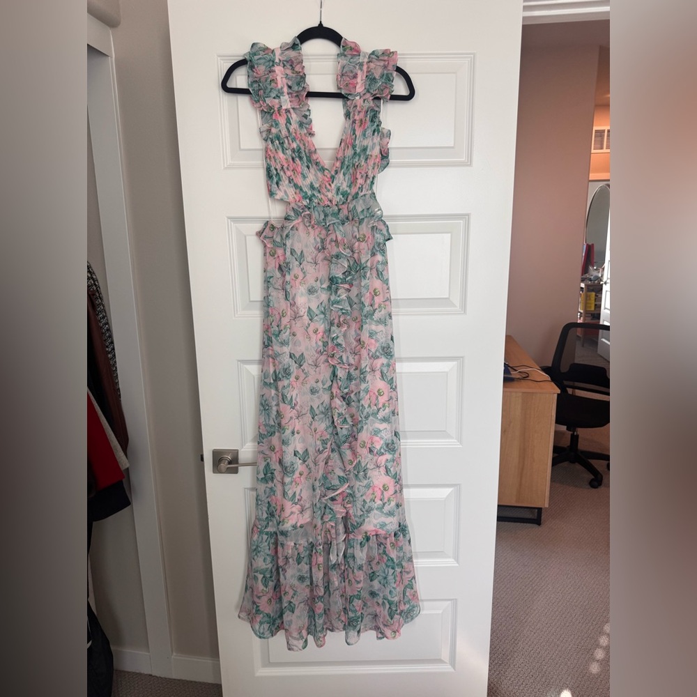 Astr Floral Ruffle Maxi Dress - Pink and Green